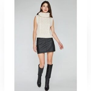 Wool Blend Creme  Cable knit Sweater Vest Turtleneck Style